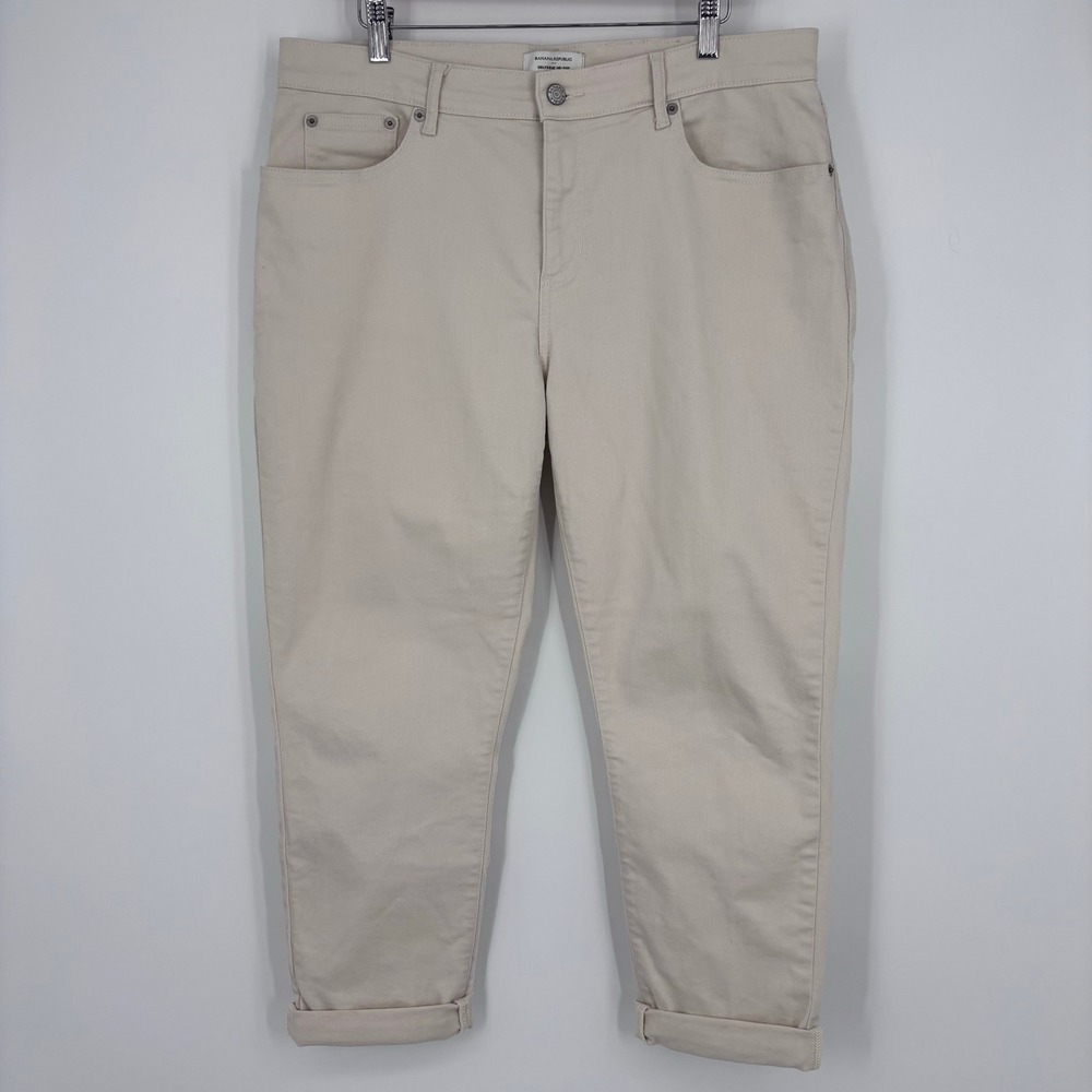 Banana Republic Girlfriend Mid-Rise Jeans Womens 32/14 Ecru Denim Ankle Tapered